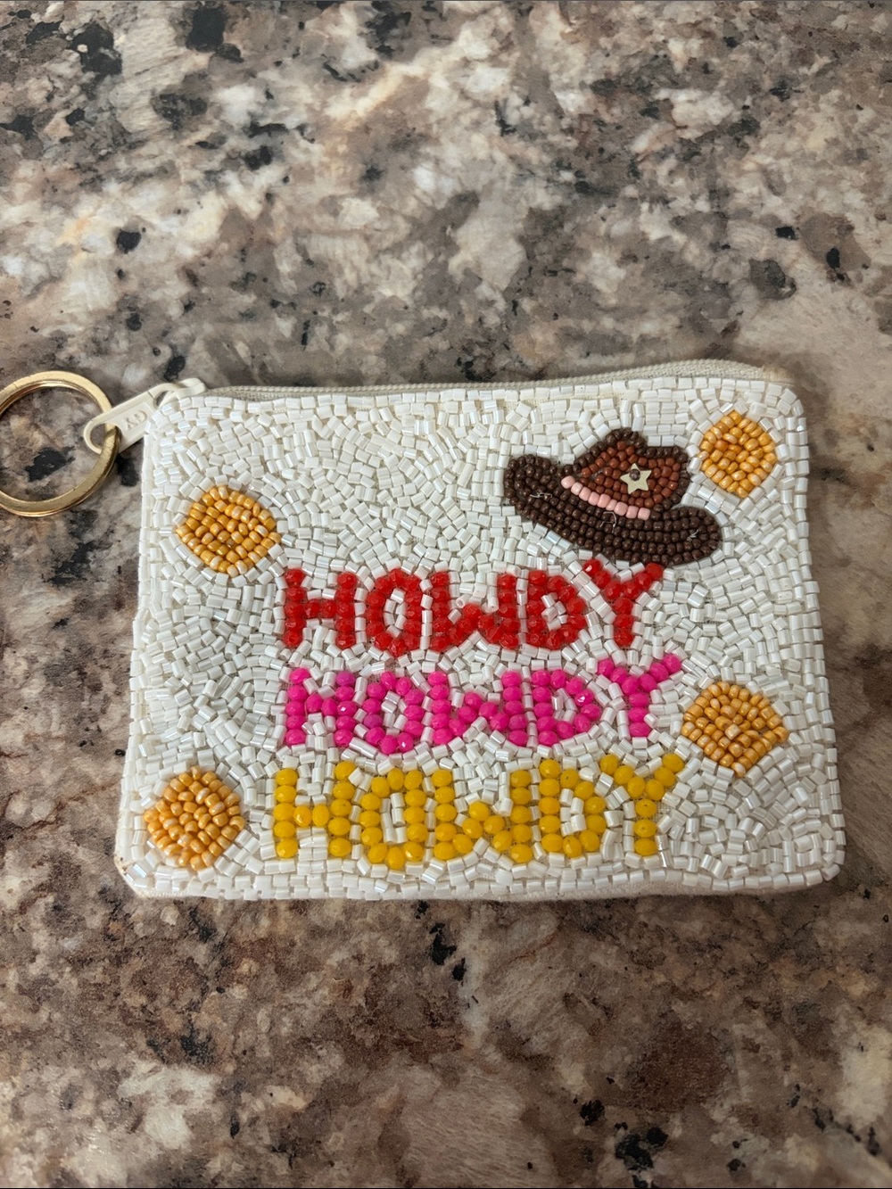 Craft Beaded 'Howdy' Coin Pouch - White, Red, Pink, Yellow & Brown